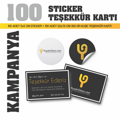 100 ADET Sticker ve Teşekkür Kartı FIRSATI